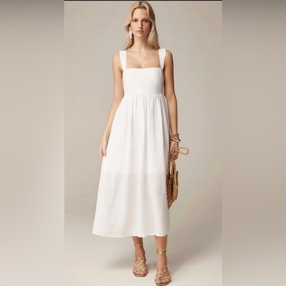 J. Crew - Squareneck midi dress in linen - white - NWT